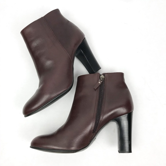 Minelli Shoes - Minelli Plum Leather Heeled Ankle Bootie